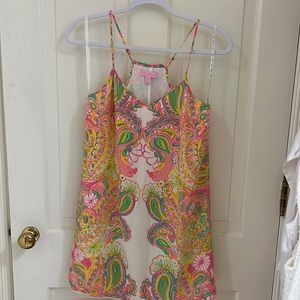 Lilly Pulitzer short pink sundress with adjustable straps, pink green yellow